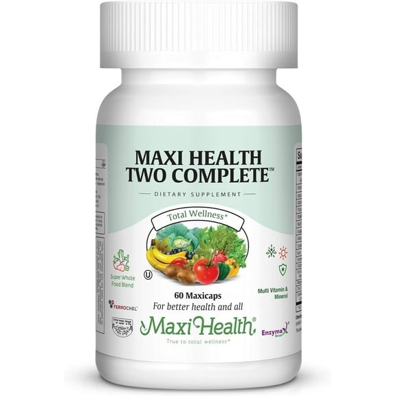 Maxi Health Two Complete Multivitamins & Minerals for Adults – Full Potency, 60 Capsules – Kosher, Energy, Immune & Overall Health Support