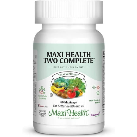 Maxi Health Two Complete Multivitamins & Minerals for Adults – Full Potency, 60 Capsules – Kosher, Energy, Immune & Overall Health Support