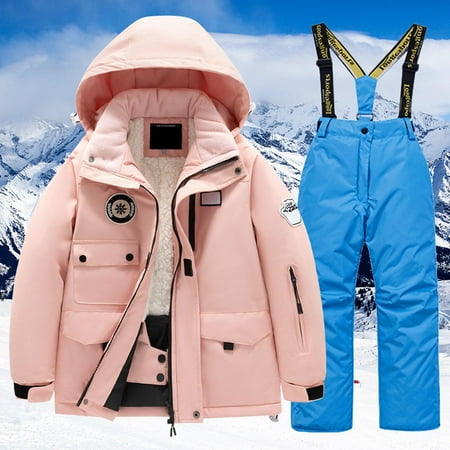 Hwmodou Toddler Girl Clothes Sets Childrens Ski Suit Multi Pocket Jacket Pants Winter Windbroof Snowboarding Winter Warm Snow Suits Unisex Outerwear Sets