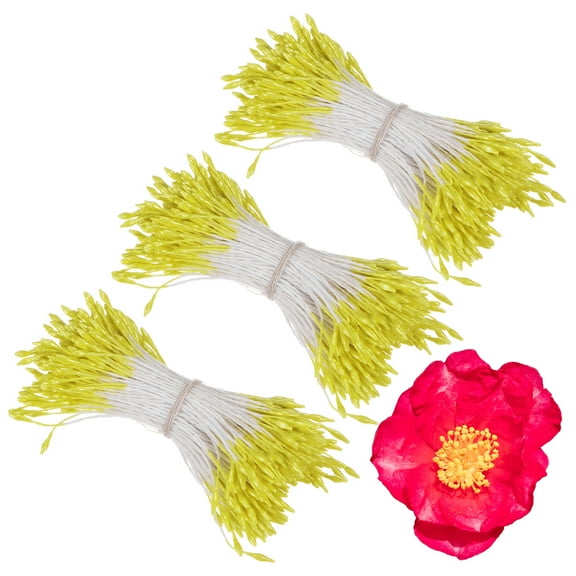 Uxcell 1080 Pack Double Heads Flower Stamen-1mm Artificial Flower Stamen Pistil for DIY Cake Craft(Yellow)
