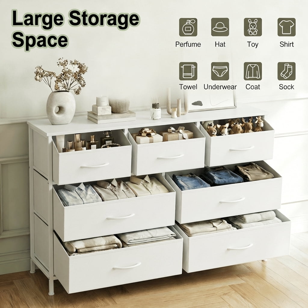 LEDREM Modern 2-Drawer Storage Dresser, Steel Frame Fabric Chest of Drawers for Bedroom, Closet or Entryway