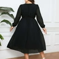 thumbnail image 4 of Diufon Plus Size Womens Chiffon Dresses Solid Color Lace-Up Waist Dress Round Neck Puff Long Sleeve Dress, 4 of 6