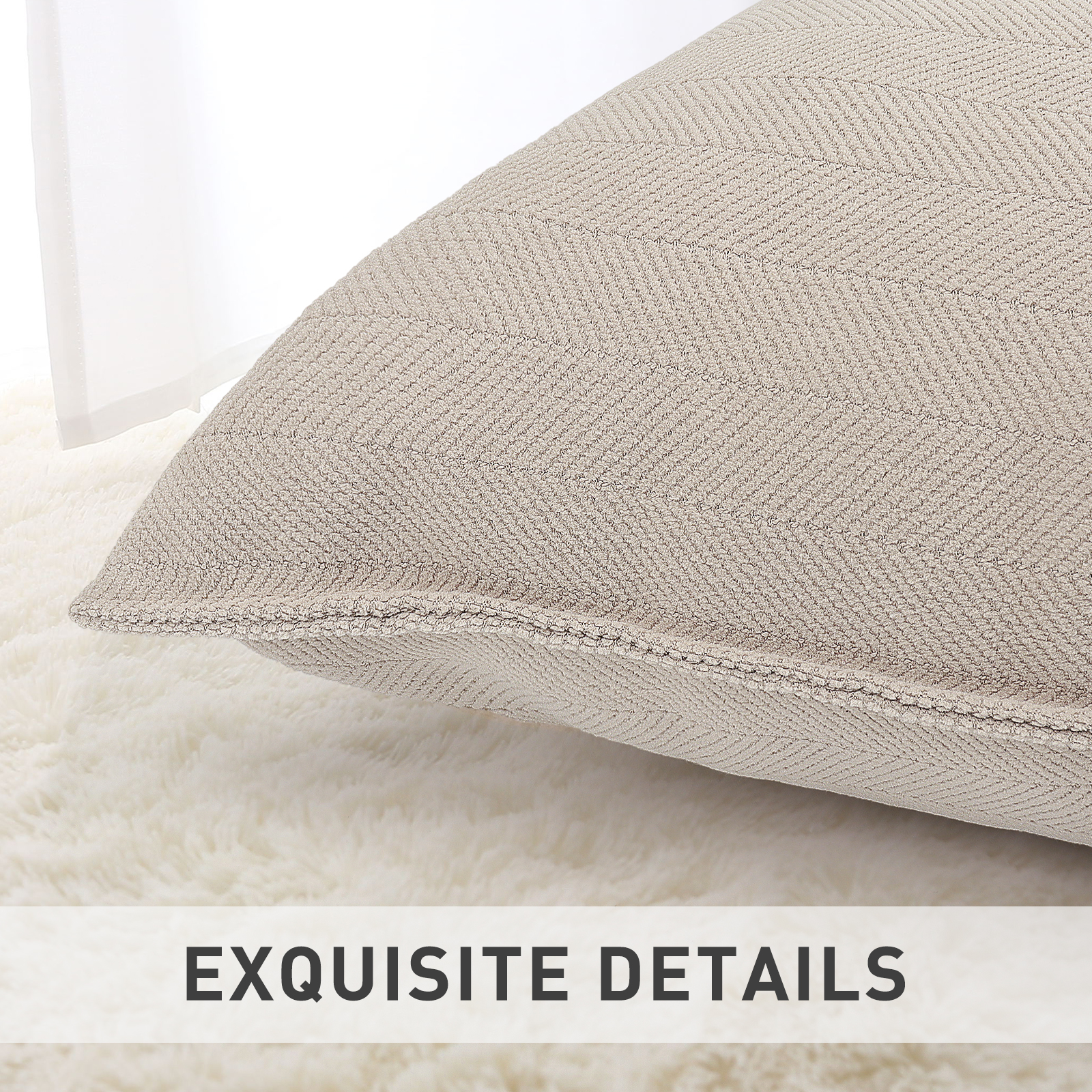 Sanmadrola 18x18 Chenille Pillow Covers, Set of 2, Beige photo 6