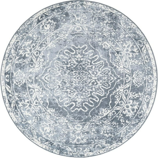 Unique Loom Tapis Design Complexe Oxford Médaillon 5' x 5' Rond Bleu/ivoire