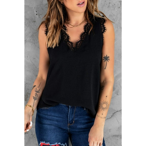 Eyelash Lace V-Neck Tank Top