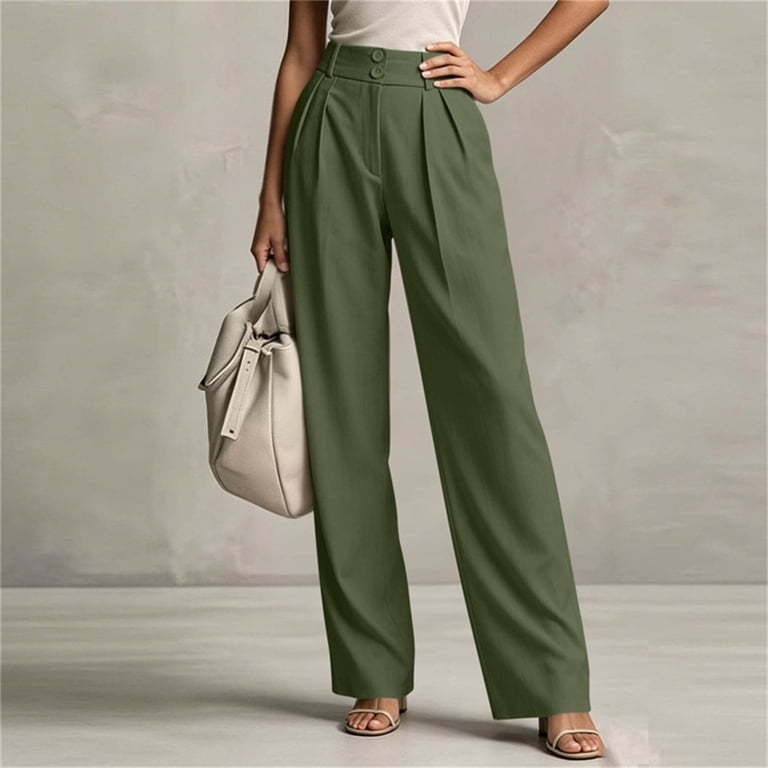Horkkom Dress Pants Women Button Zipper Work Pants Casual Straight