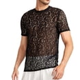 thumbnail image 2 of ZHOGXU Mens T Shirt Summer Short Sleeved Crew Neck Hollow Out Lace Comfortable Breathable Top For Casual Daily Wear,Black,L, 2 of 7