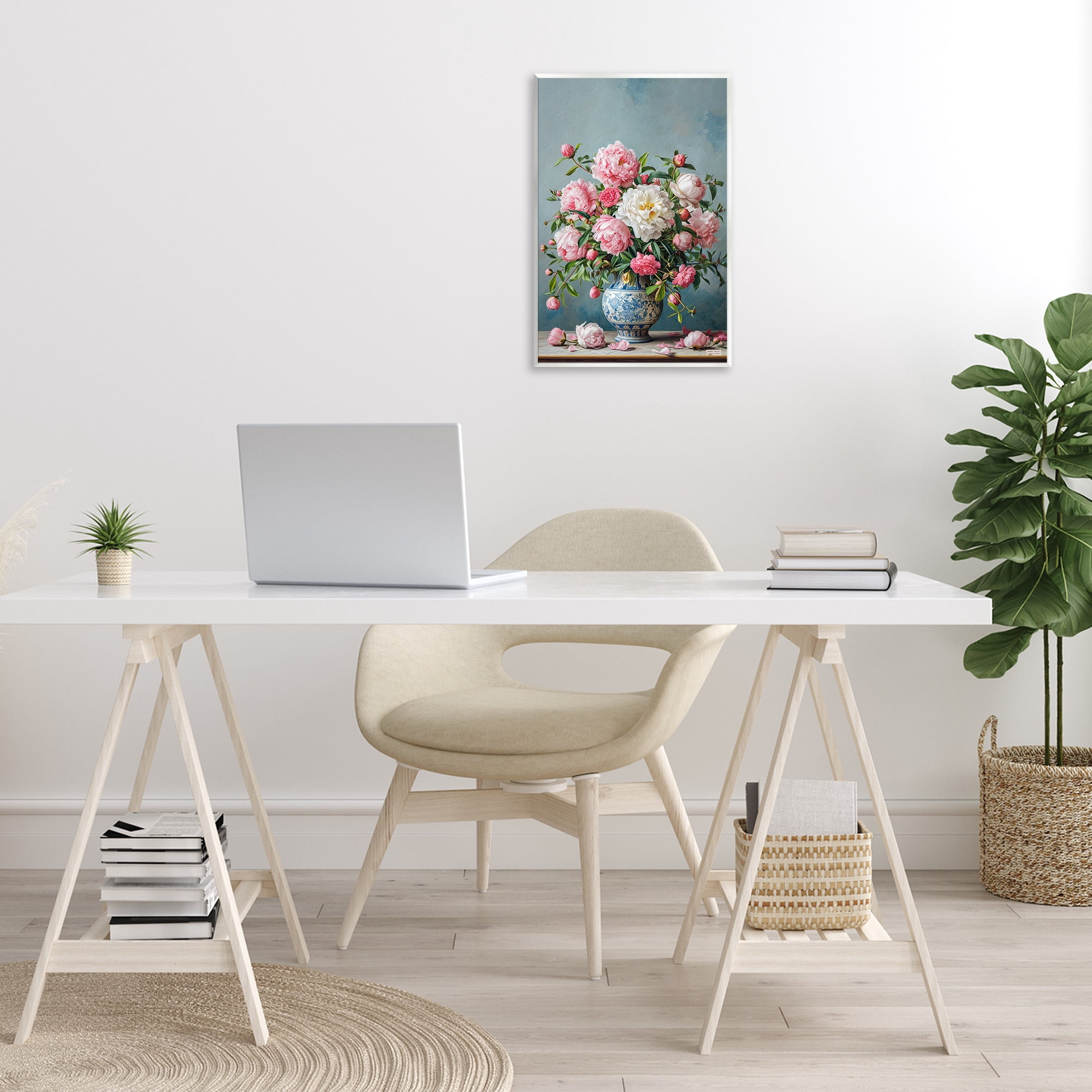 Stupell Industries Full Peonies Vase Botanical & Floral Painting Unframed Art Print Wall Art, 13 x 19