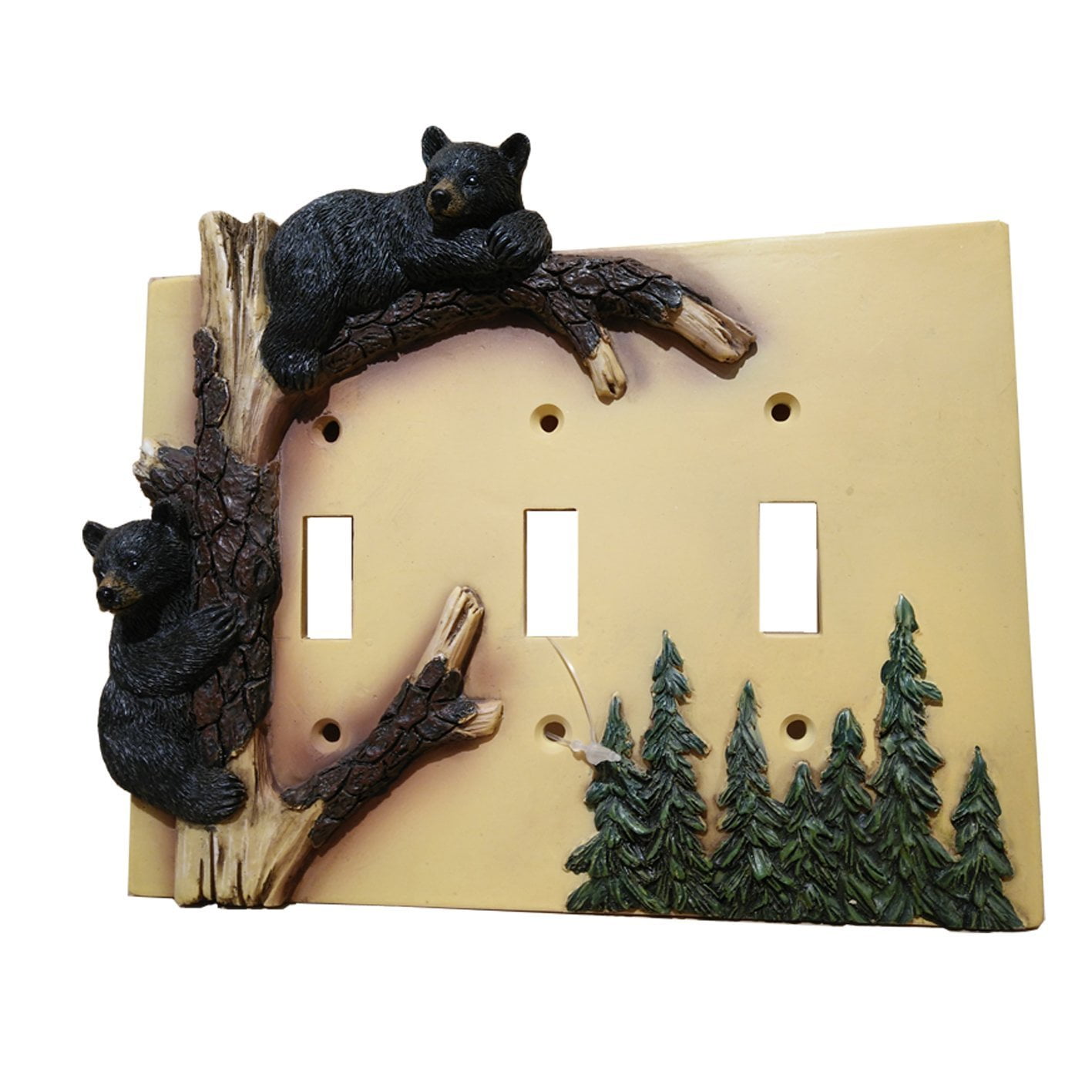 Black Bear Triple Switch Cover Home Decor - Wildlife Bear Climbing Tree