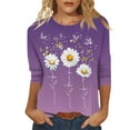 thumbnail image 2 of Xyxonk Summer Tops for Women 3/4 Sleeve Fashion Vintage Sunflower Printed Shirts Loose Crew Neck Tunic Tops Summer Three Quarter Length T Shirts Clothing Summer Shirts for Women Purple S, 2 of 3