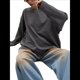 thumbnail image 3 of Camisetas de Larga Extragrandes para Mujer, Camisetas Básicas de Cuello Redondo, Tops de Otoño, Ropa Informal de Entrenamiento Y2K. Gris Oscuro L, 3 of 8