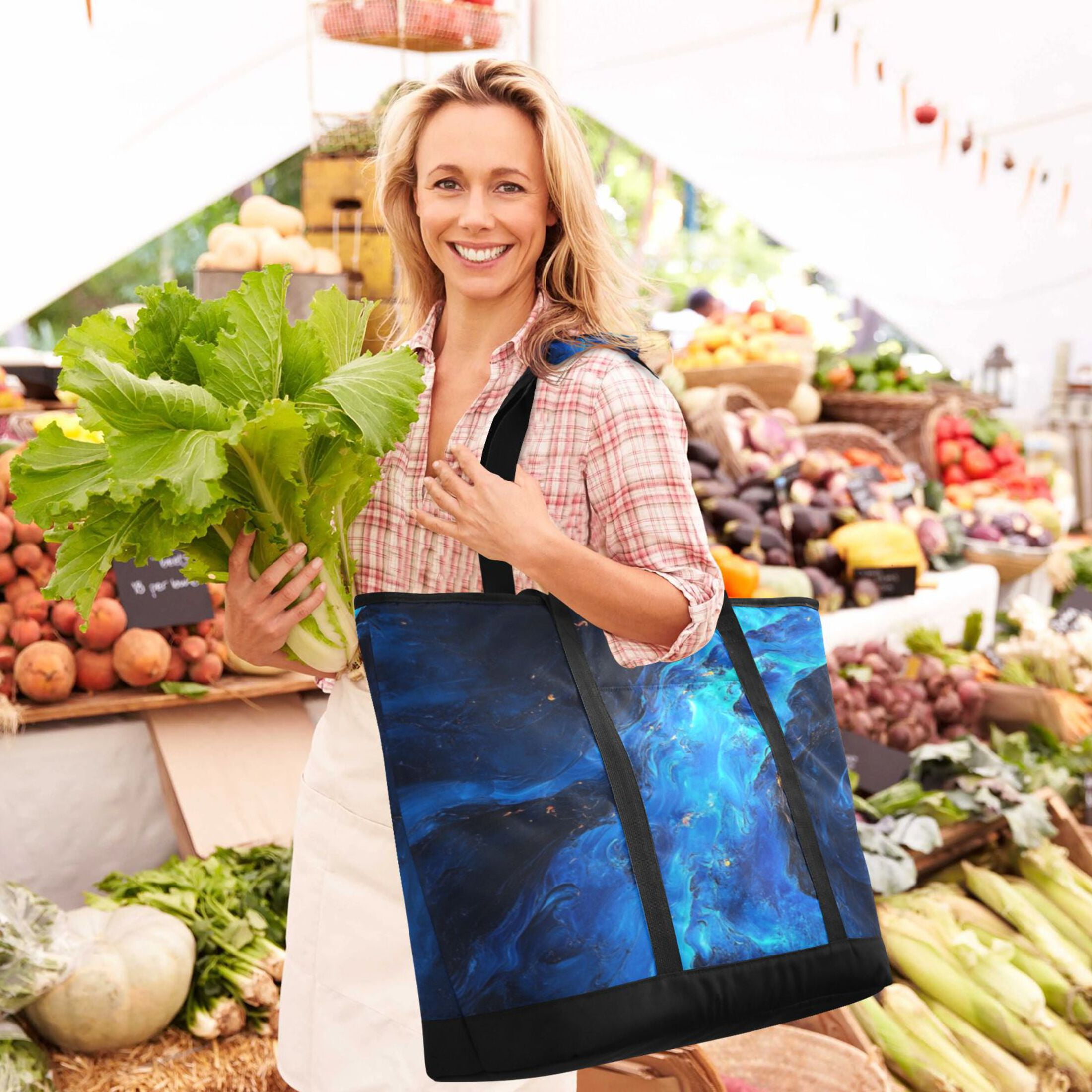 Large Hand-held Ice Pack Picnic Bag Insulation and Refrigeration Suitable for Shopping Picnics and Camping Blue Lava Picture