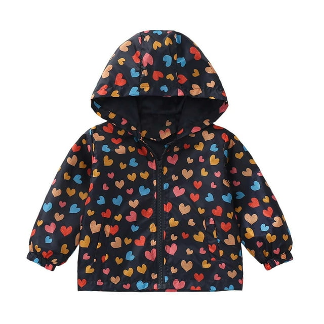 djtdsds Girls Jacket Kids Boys Girls Coat Hooded Prints Jacket Toddler Windproof Zipper Outwear Size:4-5 Years