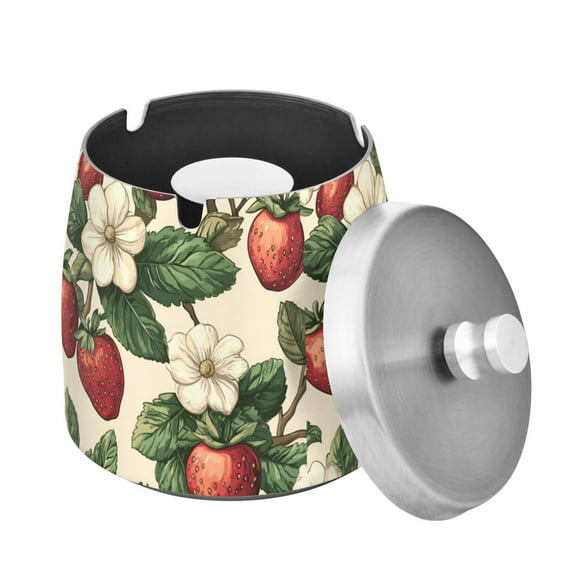 Yayeee Ashtray with Lid for Cigarette Smokeless Stainless Steel Home Ash Holder, Beige Strawberry