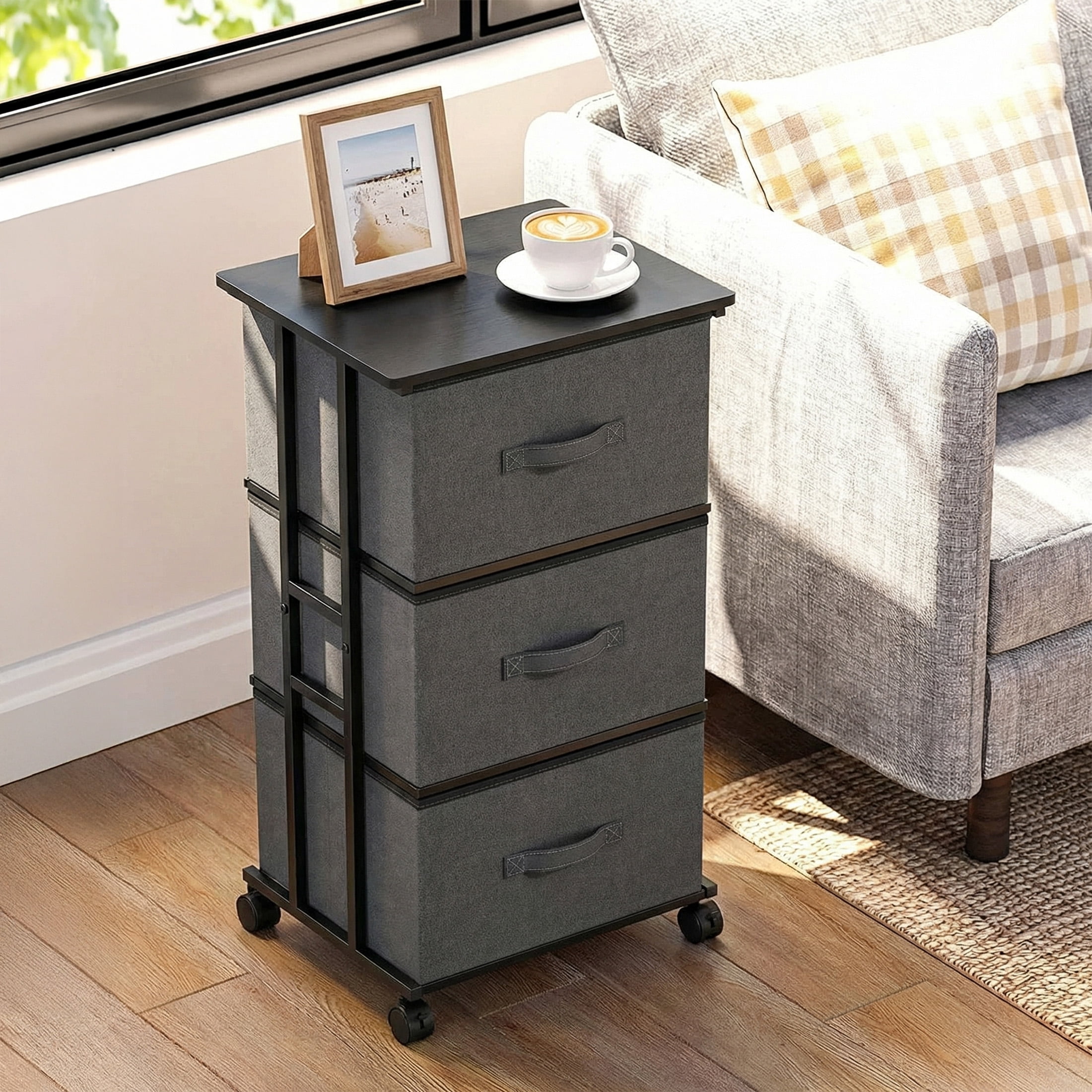 CONCETTA Dresser Storage with 3 Drawers, Storage with Wheels for Bedroom, Home Office, Gray