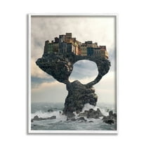 Stupell Industries Surreal City Atop Rocks Cliff Sea Waves Splashing Framed Wall Art, 24 x 30, Design by Cynthia Decker