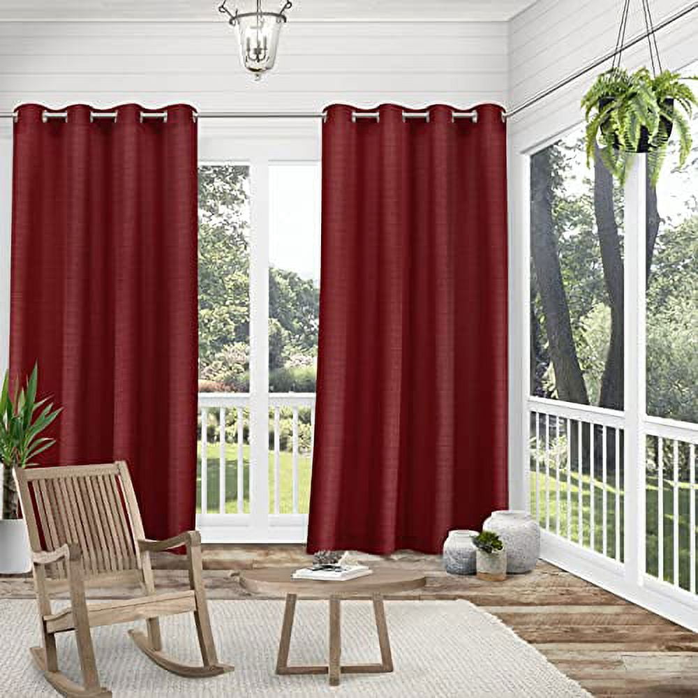 Exclusive Home Delano Heavyweight Textured Indoor/Outdoor Grommet Top Curtain Panel Pair, 54"x120", Radiant Red