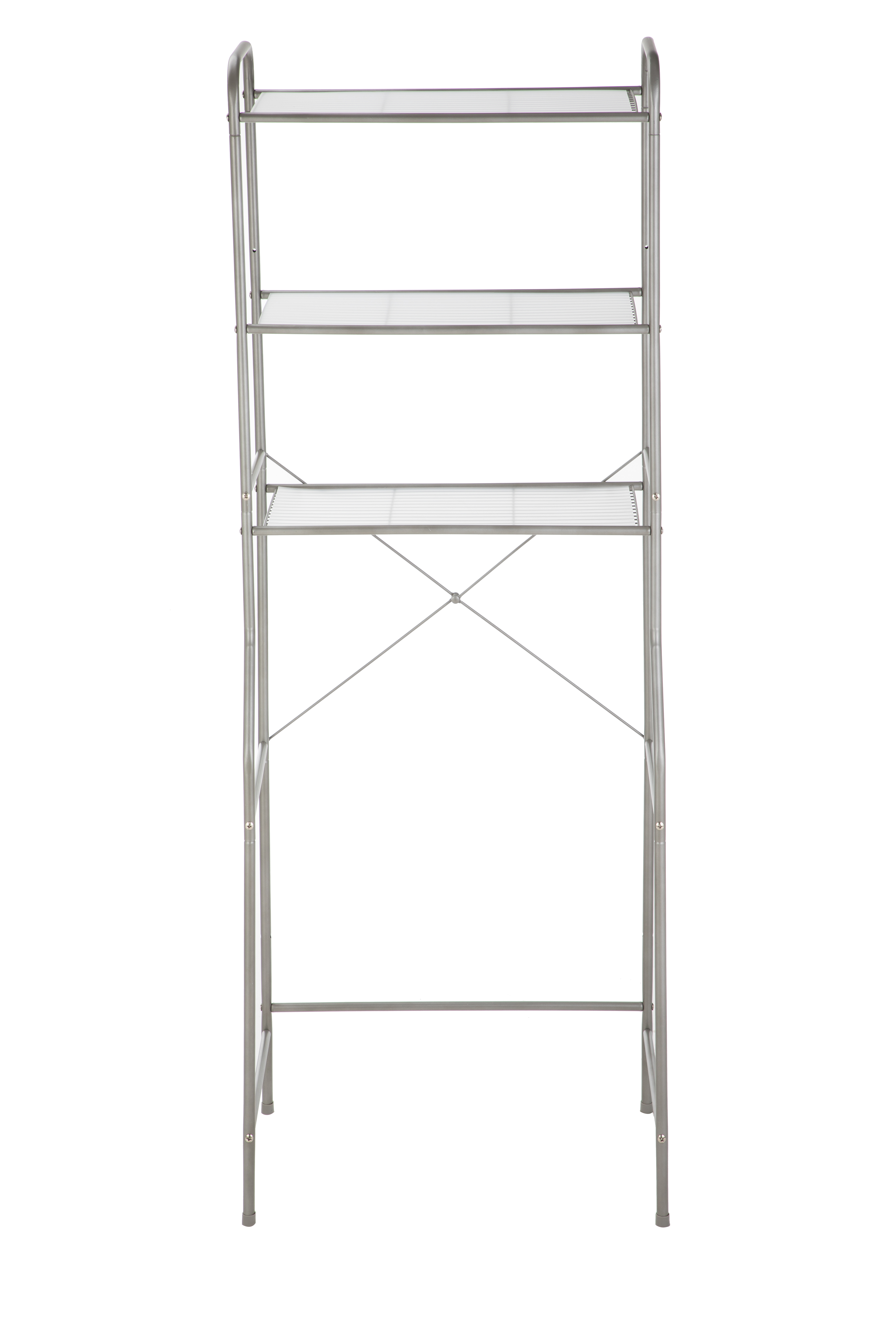 MAINSTAYS OVER-THE-TOILET 3-SHELF STEEL STORAGE UNIT WITH LINERS SATIN NICKEL
