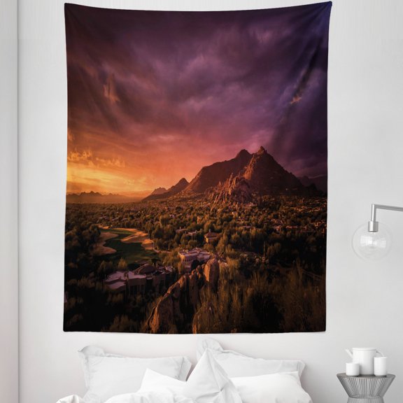 Arizona Tapestry, Dramatic Sunset at North Scottsdale Canyon Canyon Valley Southwest Picture, Fabric Wall Hanging Decor for Bedroom Living Room Dorm, 5 Sizes, Multicolor, by Ambesonne