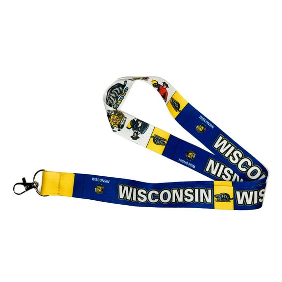 Lanyard - State Flag Wisconsin - USA - L103 | ID Badge Holder Strap, Travel Souvenir, Lightweight Everyday Accessory, Neck Strap, Event Accessory