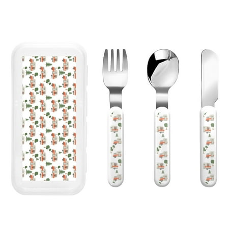 

Cauagu Camp Van Print 3-Pieces Toddler Cutlery Set Kids Silverware Set with Spoons Forks & Knife Stainless Steel Utensils for Kids Dishwasher Safe