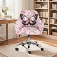 thumbnail image 2 of ZIATUBLES Pink Butterfly Flower Print Curved Back Dining Chair Slipcover Stretchable Swivel Bar Stool Cover with Backs Removable Accent Vanity Desk Chair Protector Home Living Room Decor, 2 of 7