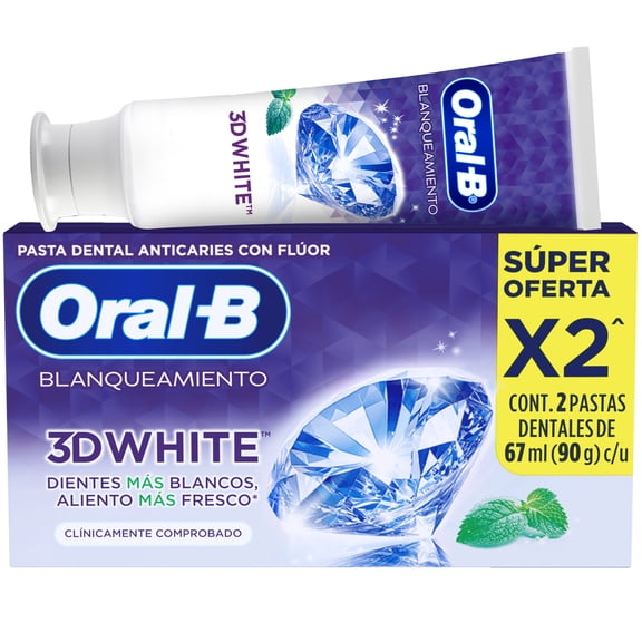 Pasta Dental Oral-B 3D White Blanqueadora, 2 pzas de 67 ml