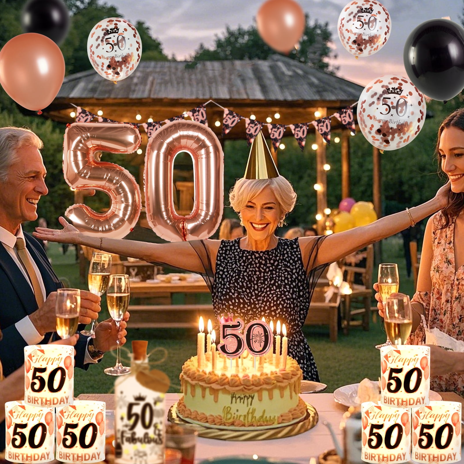 Easy Joy 50th Birthday Decorations for Women Pink and Gold Happy Birthday Banner and Balloon Over the Hill Decor for Women Birthday Decorations
