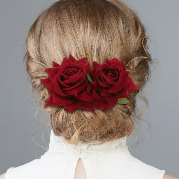 MLINS  Artificial Flower Hairpin Bride Clip Accessories for Wedding Girls Women's Red