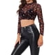thumbnail image 4 of INSPIRAR CHIC Día de San Valentín Top Corto de Mujer Semi-Translúcido de Manga Larga Cuello Redondo Blusa XS Negra Floral, 4 of 6