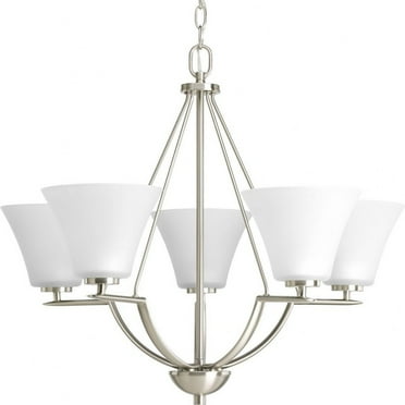 P4623-09-Progress Lighting-Bravo - 23 Inch Height - Chandeliers Light - 5 Light - Line Voltage-Brushed Nickel Finish-Etched Glass Color   -Traditional