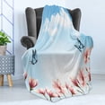 thumbnail image 4 of Spring Soft Flannel Fleece Blanket, Magnolia Branches with Swallow Tail Butterflies Flying in the Open Sky, Cozy Plush for Indoor and Outdoor Use, 70" x 90", Pale Pink Blue and White, by Ambesonne, 4 of 5