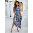 thumbnail image 6 of Women's Floral Maxi Dress Flowy V Neck Empire Waist Summer Wedding Guest Party Casual Chiffon Dress, 6 of 8