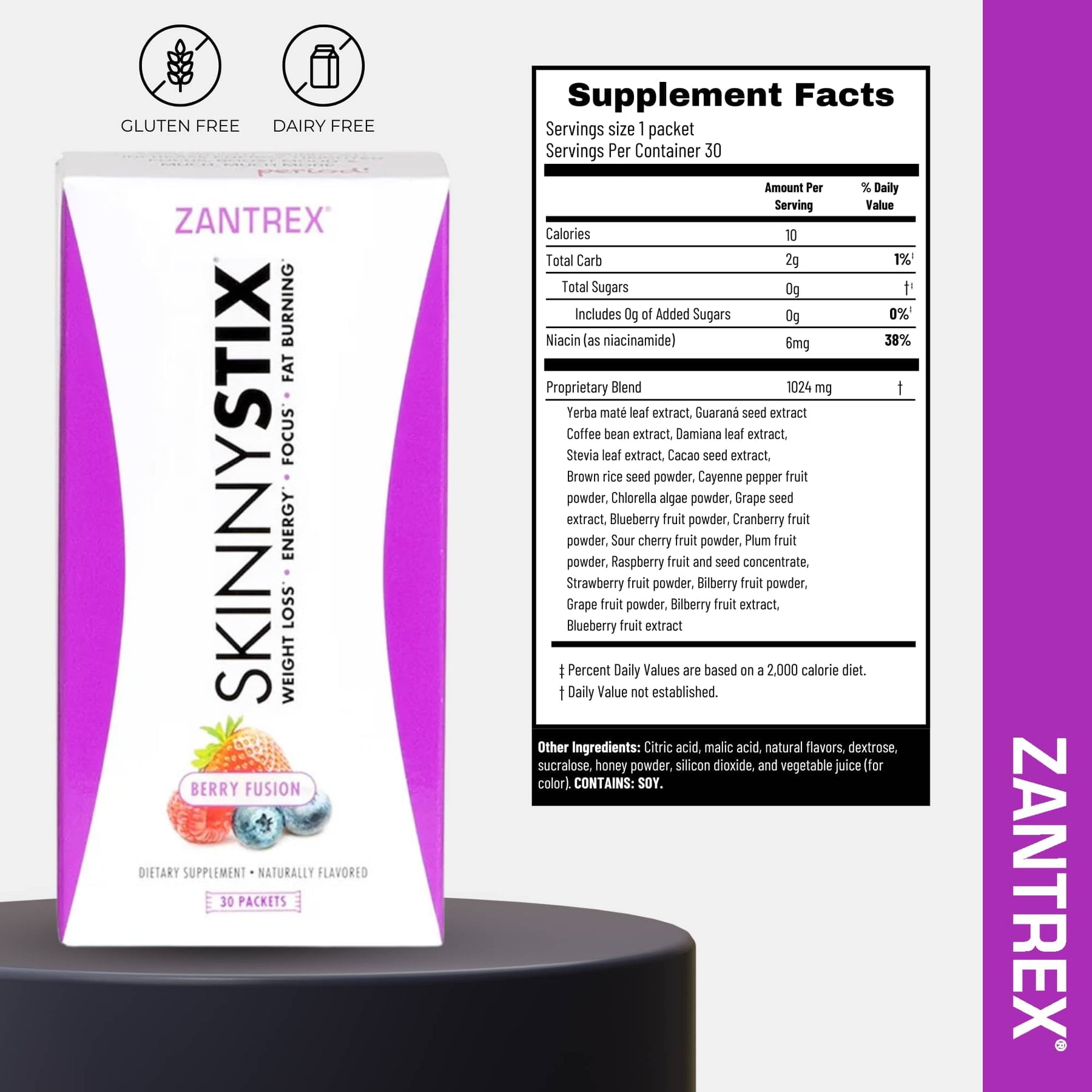 Zantrex SkinnyStix – Energy, Appetite Support, Weight Management Drink Mix, 10 Calories, Mixed Berry, 30 Packets