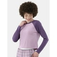 thumbnail image 4 of No Boundaries Long Sleeve Tee and Flannel Shorts Pajama Set, 2-Piece, Women’s and Women’s Plus, 4 of 5