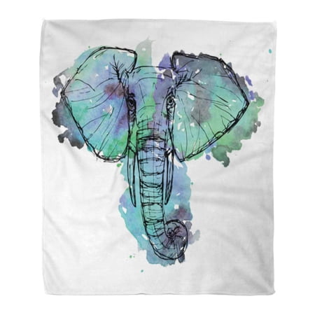 SIDONKU Throw Blanket Warm Cozy Print Flannel Wild Safari Black and White Cute Elephant Face Drawn Pen Ink Comfortable Soft for Bed Sofa and Couch 50x60 Inches
