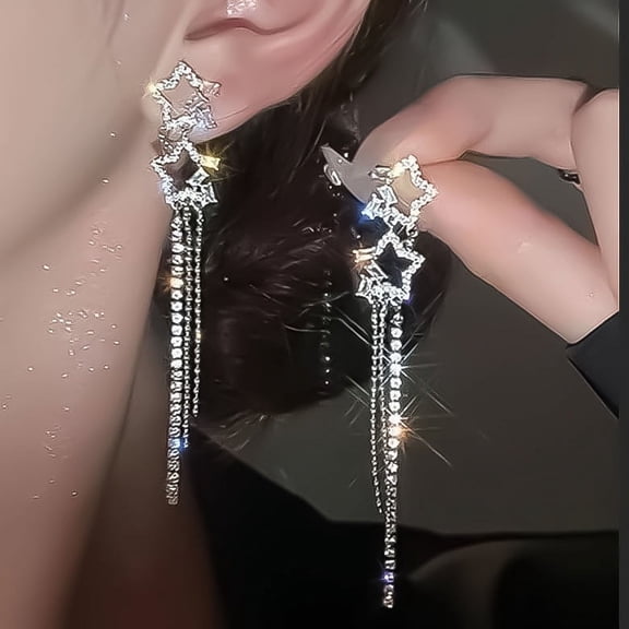 2024 New Simple Stars Tassel Earrings for Women Korean Charm Delicate Shiny Rhinestone Drop Earring Fashion Wedding Gift Jewelry