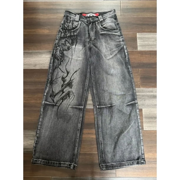 Pantalones vaqueros holgados de cintura alta para hombres y mujeres, ropa de calle, pantalones de pierna ancha, pantalones clásicos, Retro, bordado de letras, Hip Hop, años 90, Y2K