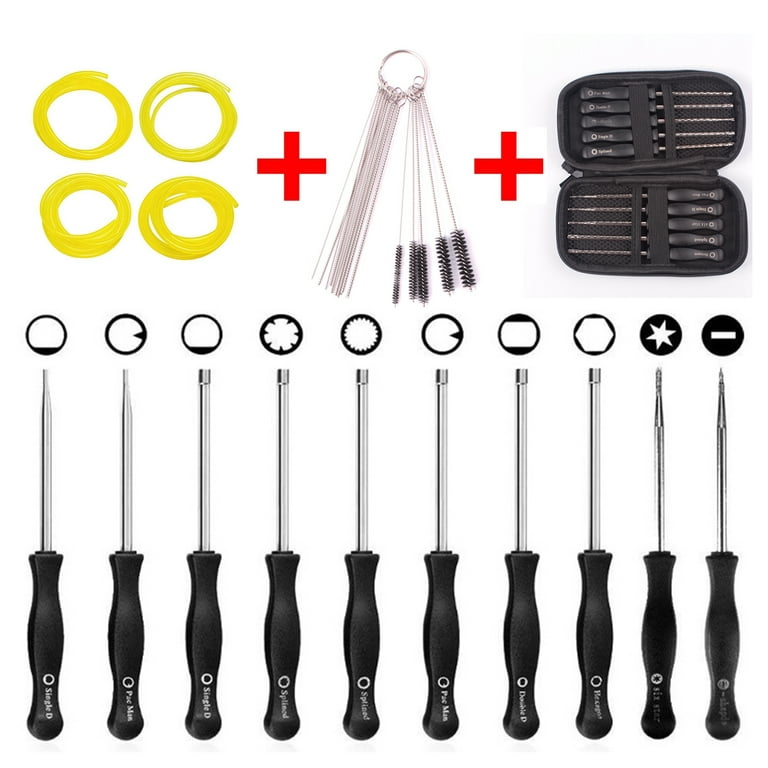 Pack of 10 Carburetor Adjustment Tool + Carrying Case + Cleaning Kit +Fuel  Tube for Common 2 Cycle Carburator Engine 
