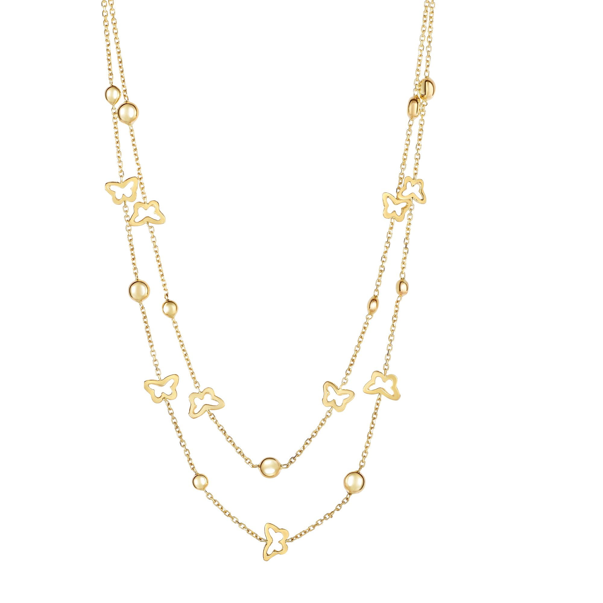 14K Yellow Gold 25-1mm Shiny+Diamond Cut Pebb le+Small Open Butterfly On Single Into Graduated D ouble Strand Cable Link... by Goldia