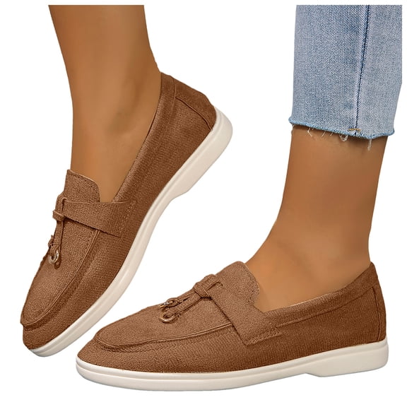 Suede Loafers for Women Dressy Fringe Slip on Flat Shoes Casual Lightweight Outdoor Walking Driving Shoes Coffee Size 6.5