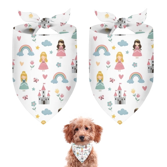 Dog Bandana 2 Pack,Rainbow Princess Castle Pattern Bandanas for Dogs,Cat Bandana,Small/ Large Dog Bandana 2 Size,Dog Bandanas