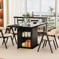 thumbnail image 4 of Extendable Black Dining Table 47-65", Seats 4-6, Fluted Wood Kitchen Table with Storage, Mid Century Modern, Black, 4 of 8