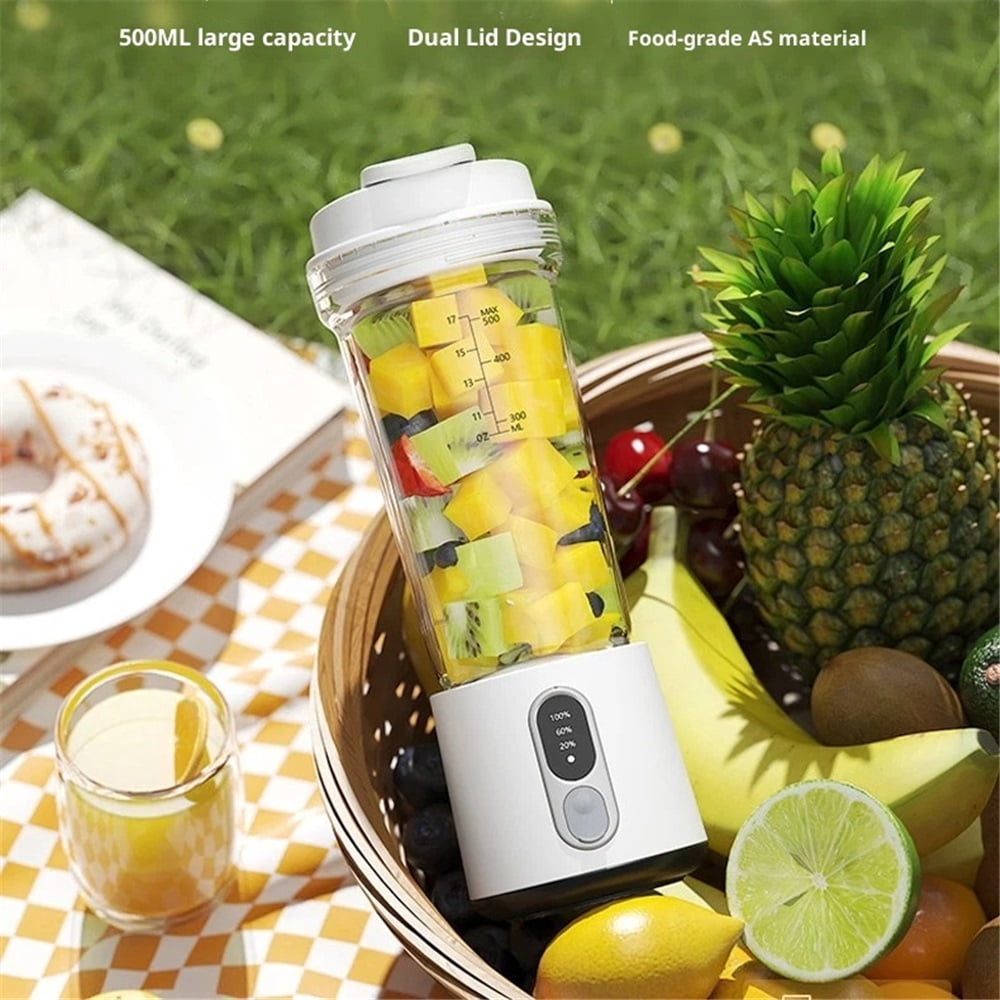 Portable Blender for Smoothies and Shakes, 2 Portable Blender Cups, 17.63 Cordless Personal Small Blender with Straw Brush&Lid, USB-C Rechargeable, Quiet Mini Travel Blender, White