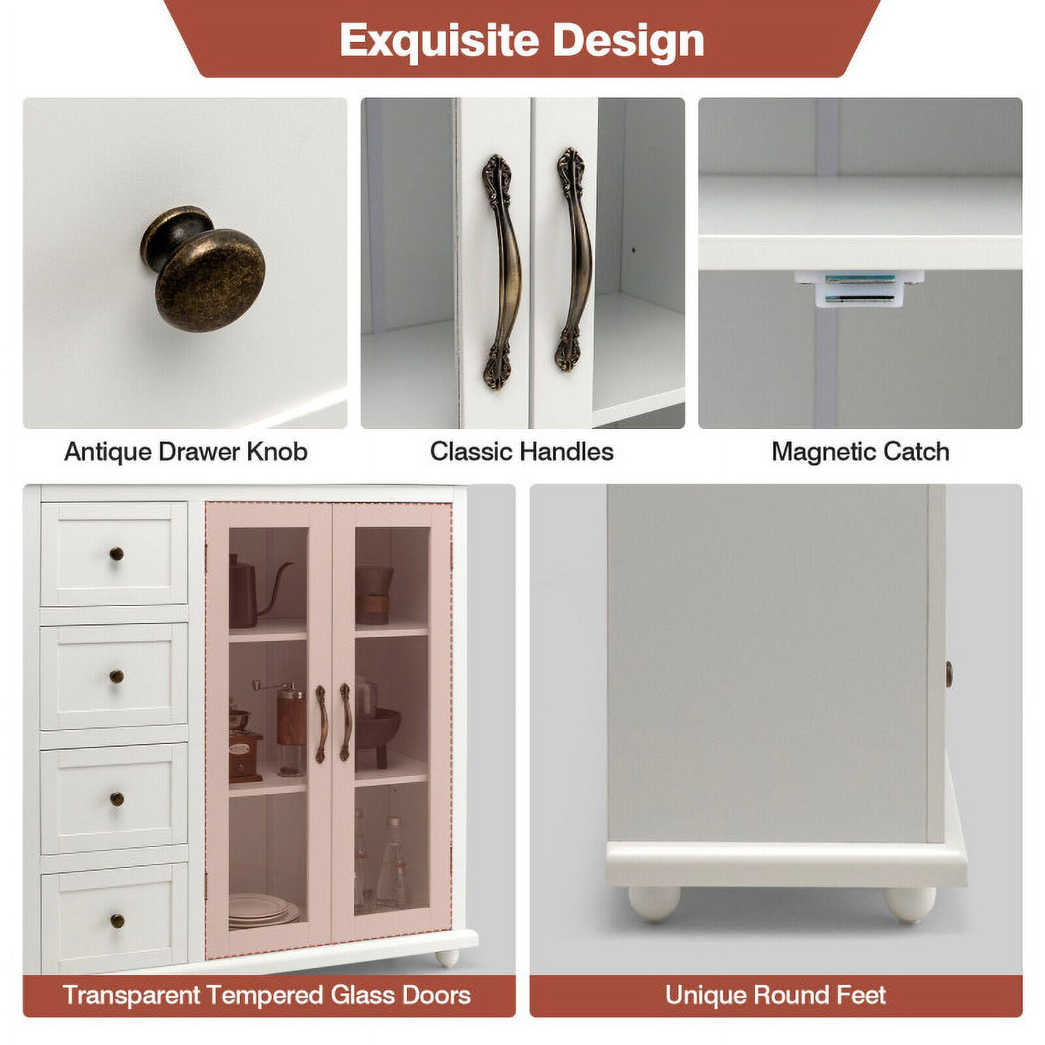 Finihen Kitchen Storage Cabinet, Buffet Sideboard, Buffet Sideboard Table Kitchen Storage Cabinet with Drawers and Doors, for Dining Room, Kitchen, Living Room, White Finihen Kitchen Storage Cabinet, Buffet Sideboard, Buffet Sideboard Table Kitchen Storage Cabinet with Drawers and Doors, for Dining Room, Kitchen, Living Room, White