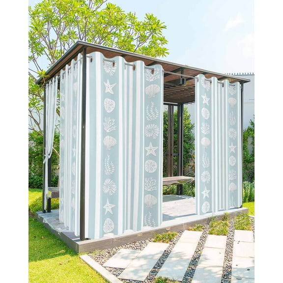 Outdoor Curtains for Patio Coral Light Blue and White Striped Waterproof Privacy Outside Curtains with Tiebacks Grommet Top Pergola Curtains for Porch Cabana Gazebo 2 Panels, 54x84 inch