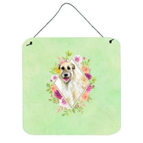 Carolines Treasures CK4313DS66 Irish Wolfhound Green Flowers Wall or Door Hanging Prints 6x6 multicolor