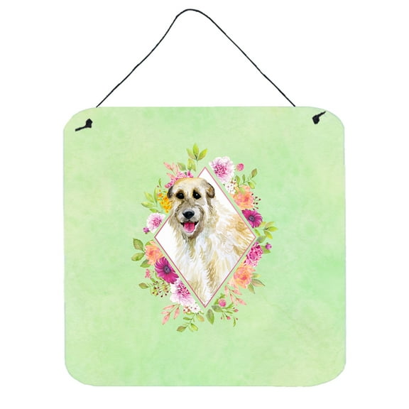 Carolines Treasures CK4313DS66 Irish Wolfhound Green Flowers Wall or Door Hanging Prints 6x6 multicolor