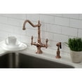 thumbnail image 2 of Kingston Brass KS177ALBSAC Heritage Two-Handle 2-Hole Kitchen Faucet with Brass Sprayer in Antique Copper, 2 of 7
