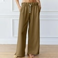 thumbnail image 3 of WIZUTIZ Wide Leg Trousers Women Tall Classic Casual Baggy Wide Leg Palazzo Pants Spandex Elastic High Waist Trousers Solid Side Slit Drawstring with Pockets Summer Pants Dance Work Brown, 3 of 6
